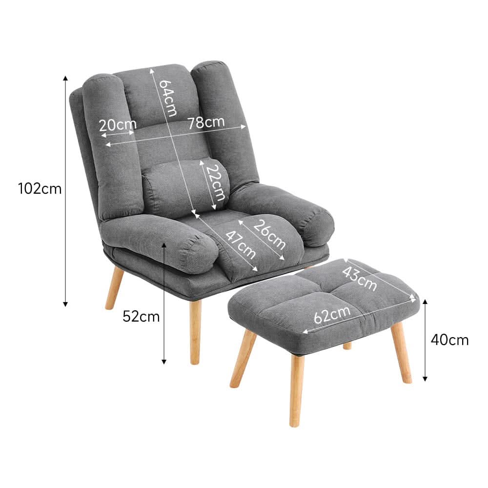 Modern Comfort Adjustable Recliner with Footstool Grey