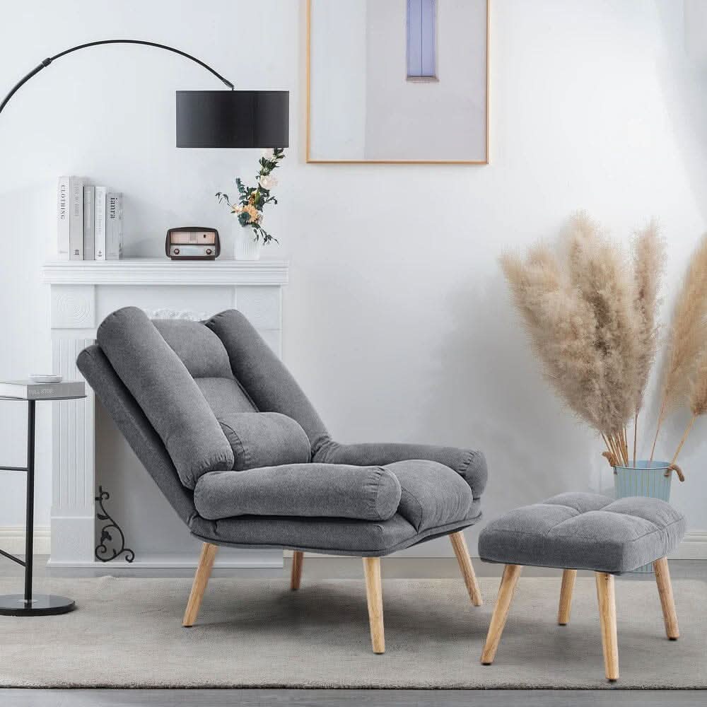Modern Comfort Adjustable Recliner with Footstool Grey