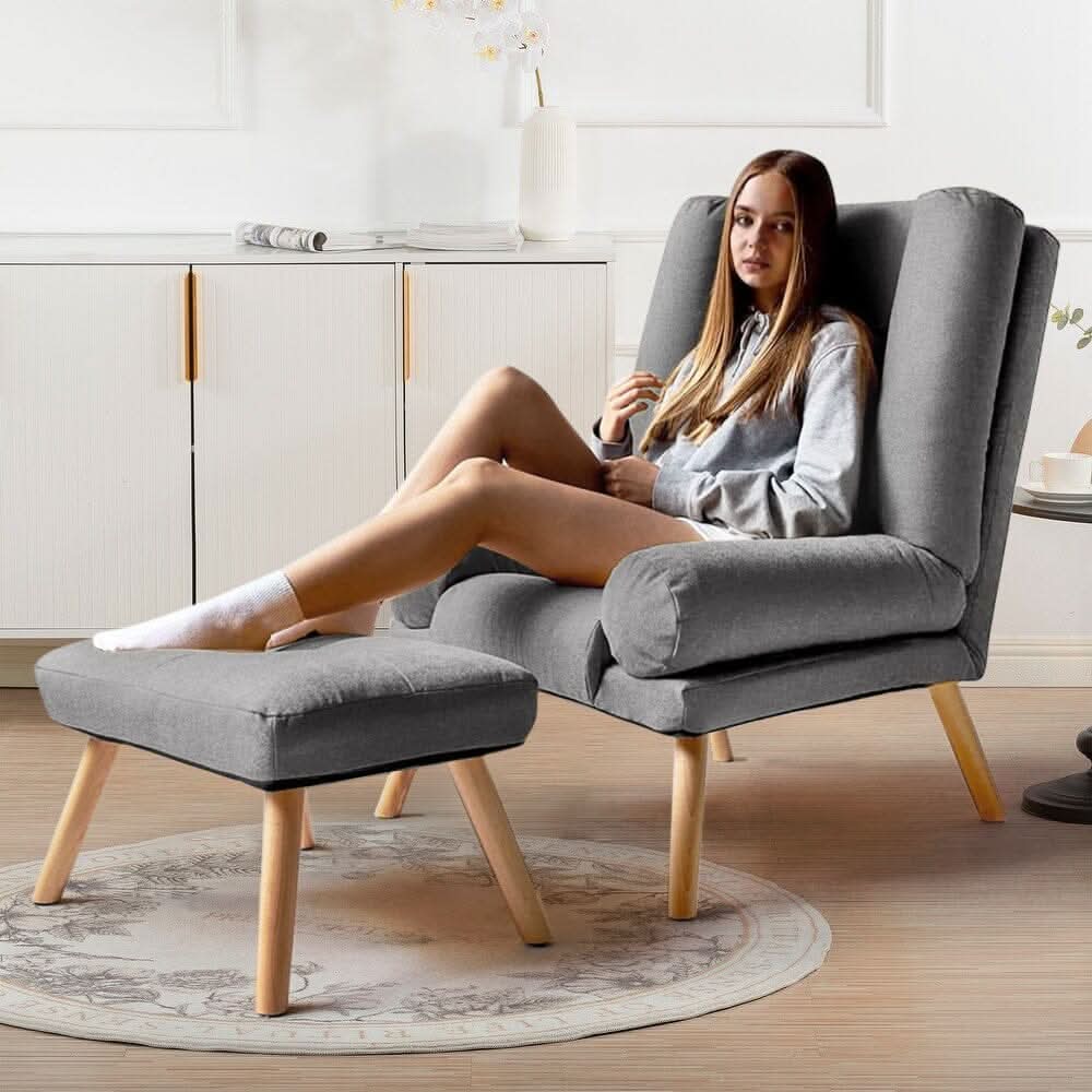 Modern Comfort Adjustable Recliner with Footstool Grey