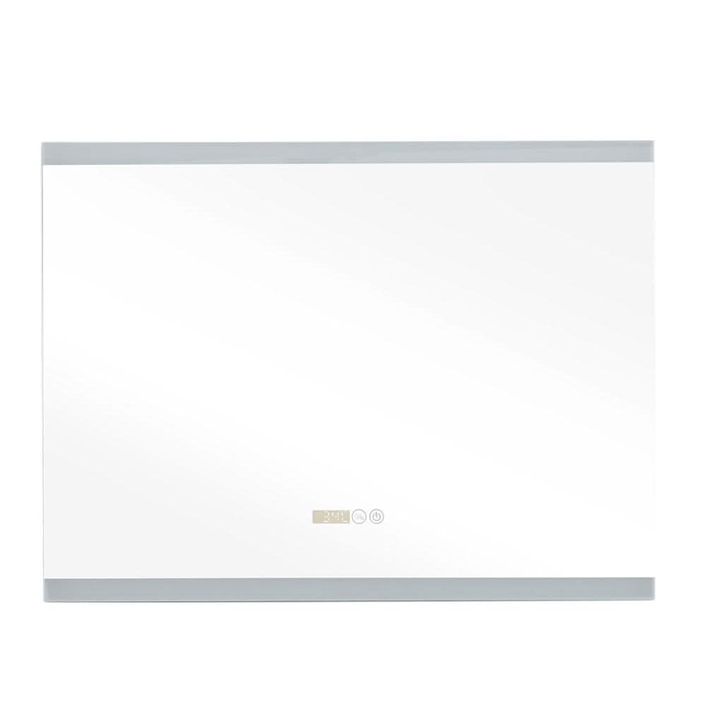 Large Rectangular Frameless Anti-Fog LED Vanity Mirror with Clock