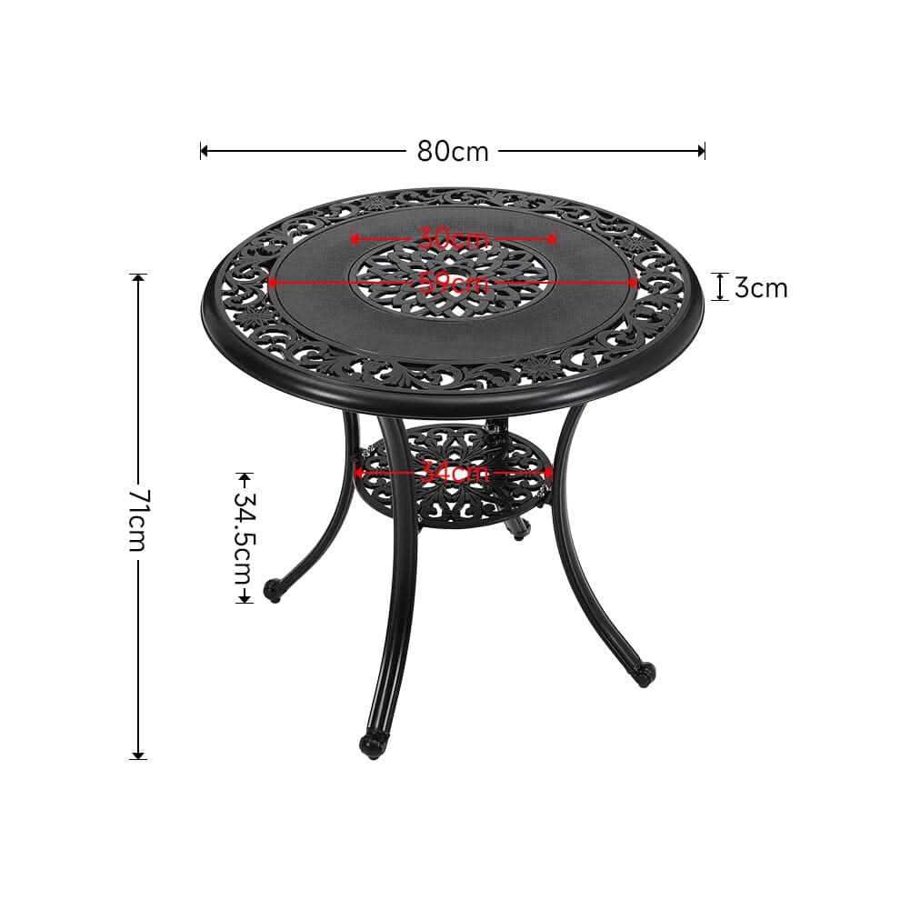 Black Cast Aluminum Round Patio Dining Table with Umbrella Hole