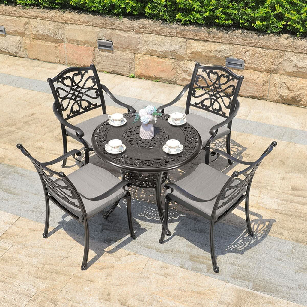Black Cast Aluminum Round Patio Dining Table with Umbrella Hole