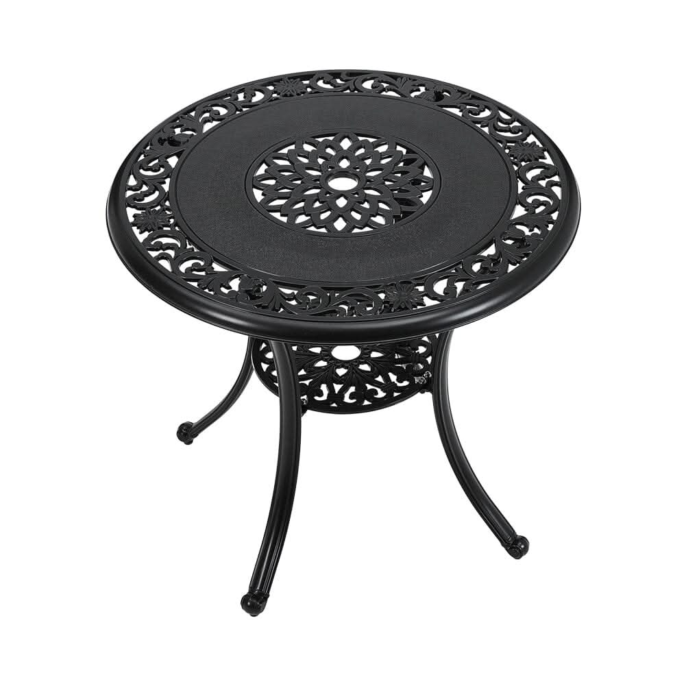 Black Cast Aluminum Round Patio Dining Table with Umbrella Hole