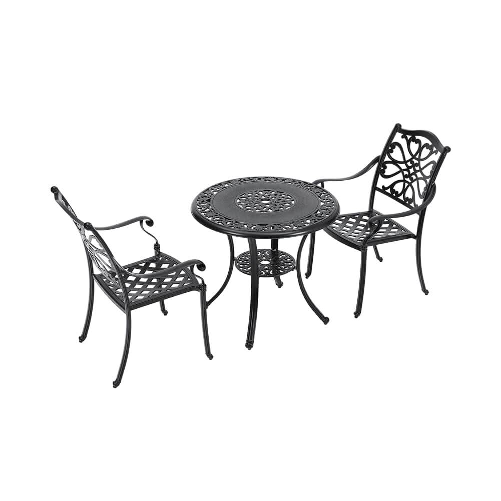 Black Cast Aluminum Round Patio Dining Table with Umbrella Hole