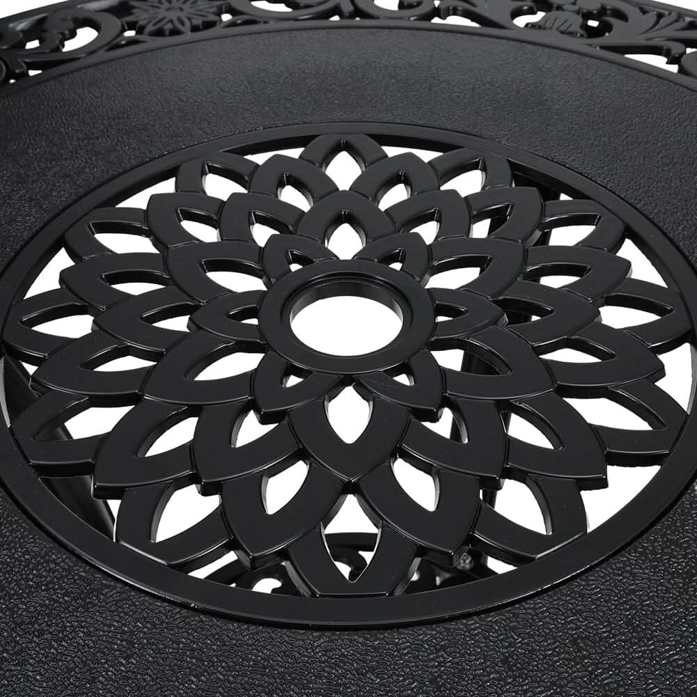 Black Cast Aluminum Round Patio Dining Table with Umbrella Hole