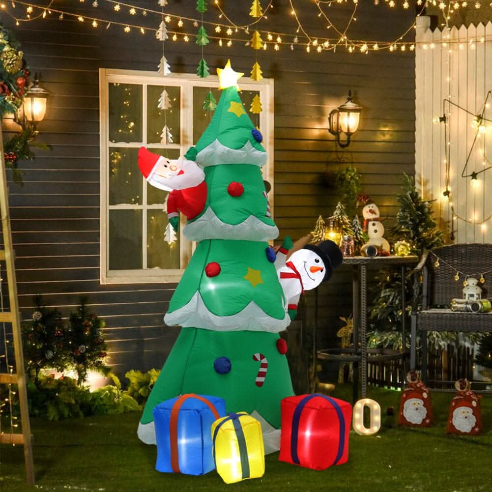 2.1m Inflatable Christmas Tree with Santa & Snowman – LED Lighted Display (UK Plug)