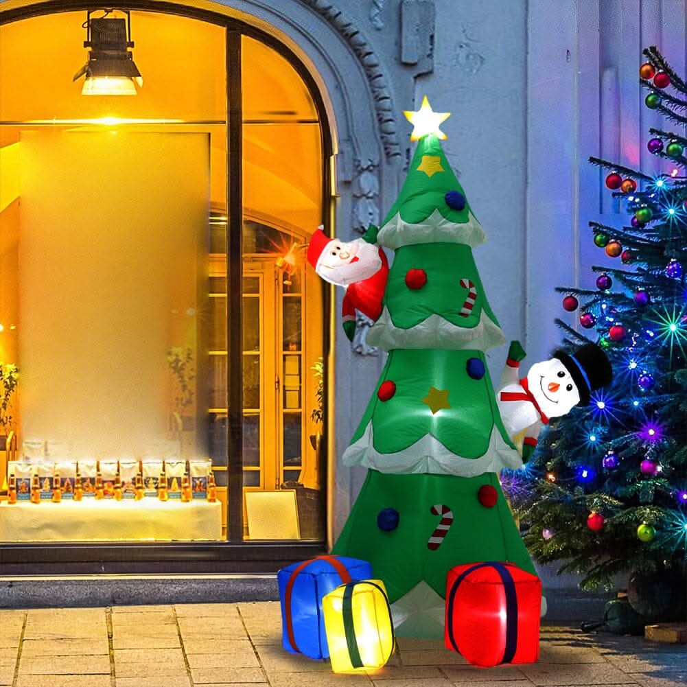 2.1m Inflatable Christmas Tree with Santa & Snowman – LED Lighted Display (UK Plug)