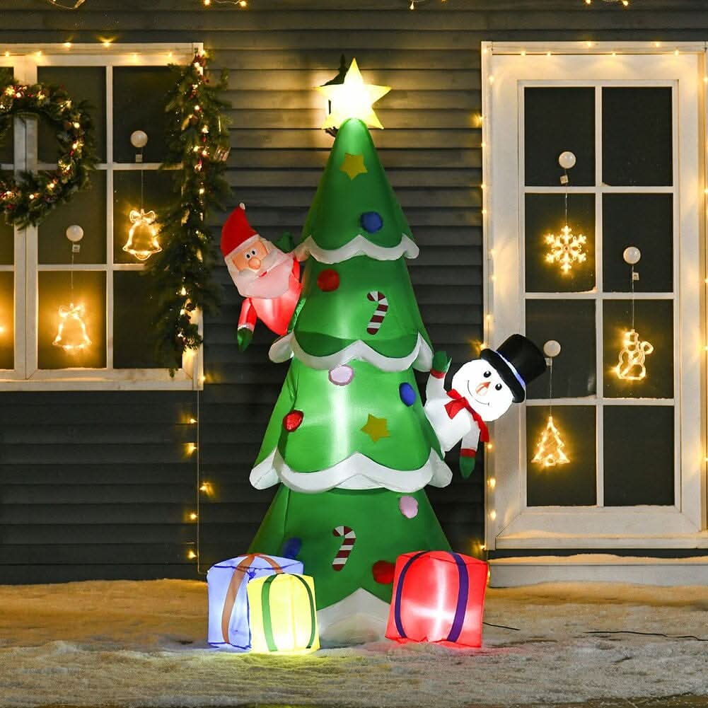 2.1m Inflatable Christmas Tree with Santa & Snowman – LED Lighted Display (UK Plug)