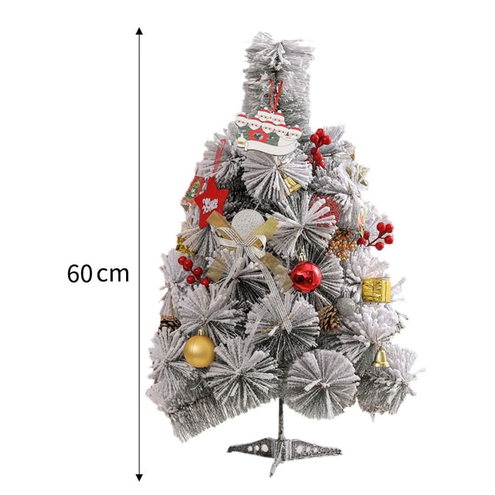 60cm Snow-Flocked Pine Needle DIY Christmas Tree with Ornaments & Warm Light String
