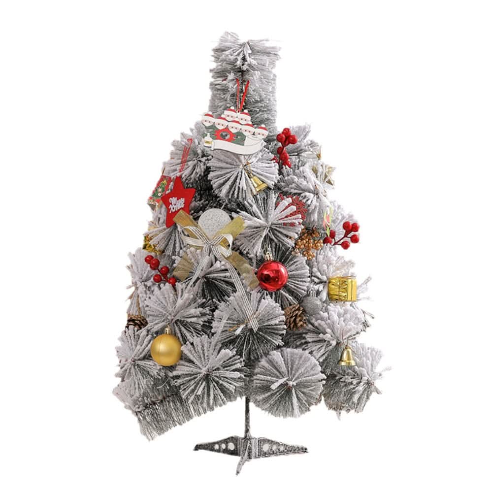 60cm Snow-Flocked Pine Needle DIY Christmas Tree with Ornaments & Warm Light String