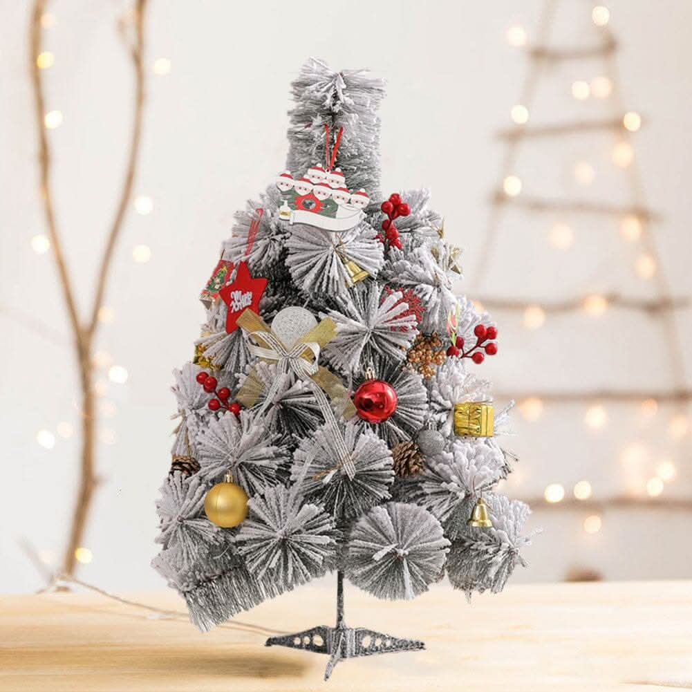 60cm Snow-Flocked Pine Needle DIY Christmas Tree with Ornaments & Warm Light String