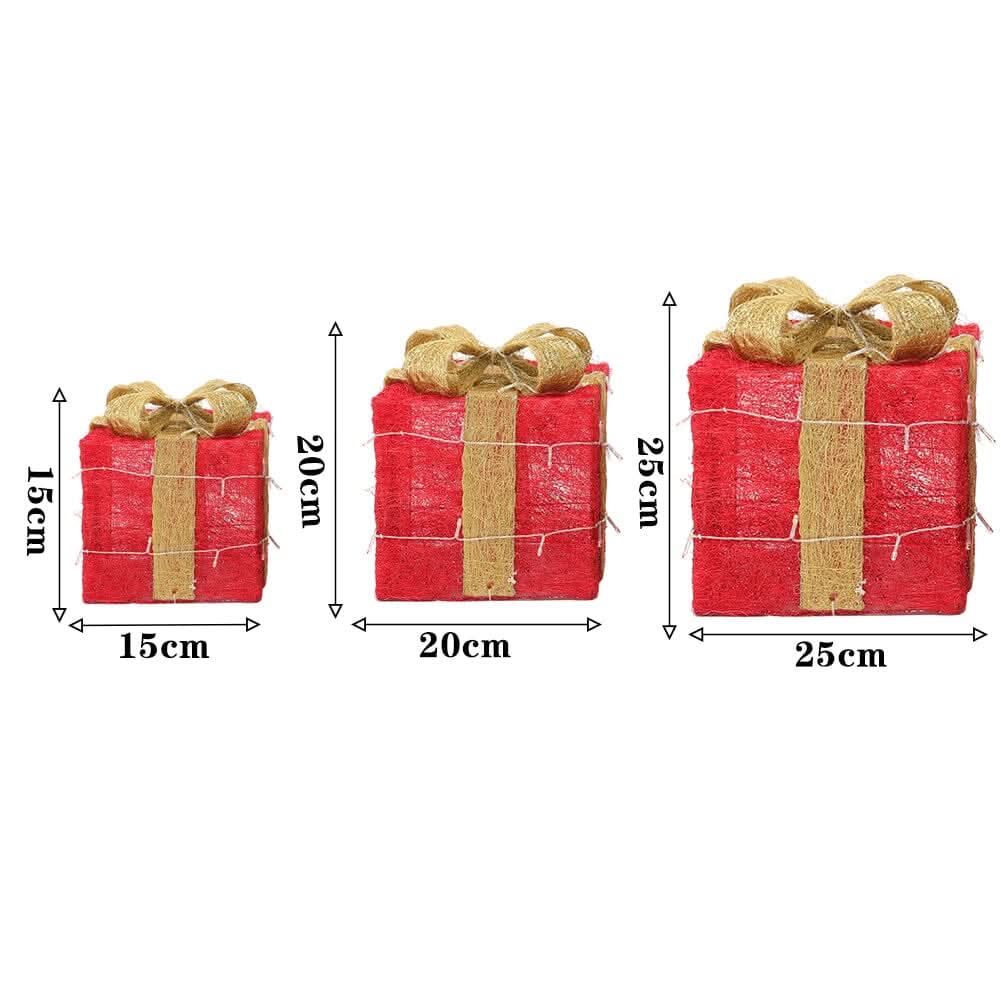 Pre-Lit Golden Christmas Gift Box Set with Warm Lights