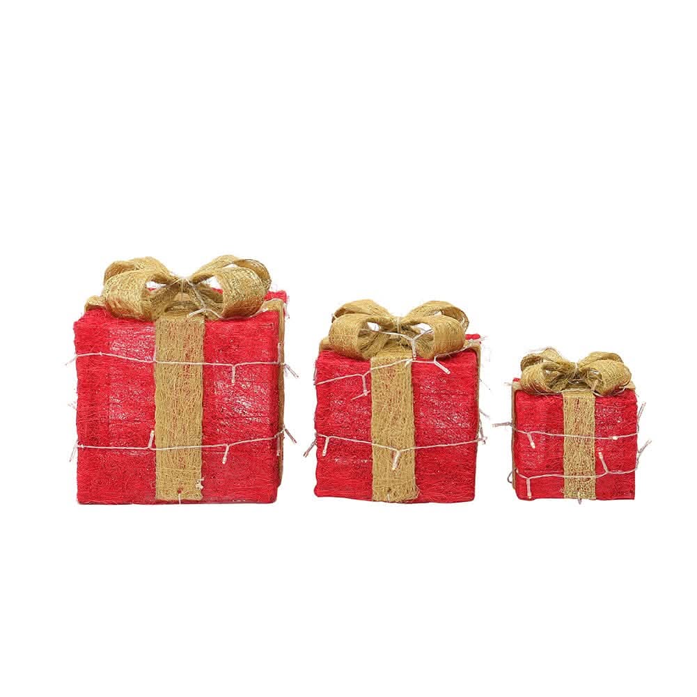 Pre-Lit Golden Christmas Gift Box Set with Warm Lights