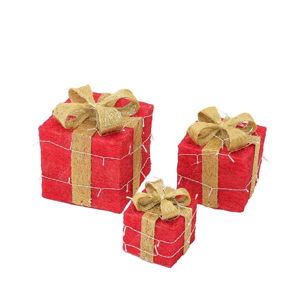 Pre-Lit Golden Christmas Gift Box Set with Warm Lights