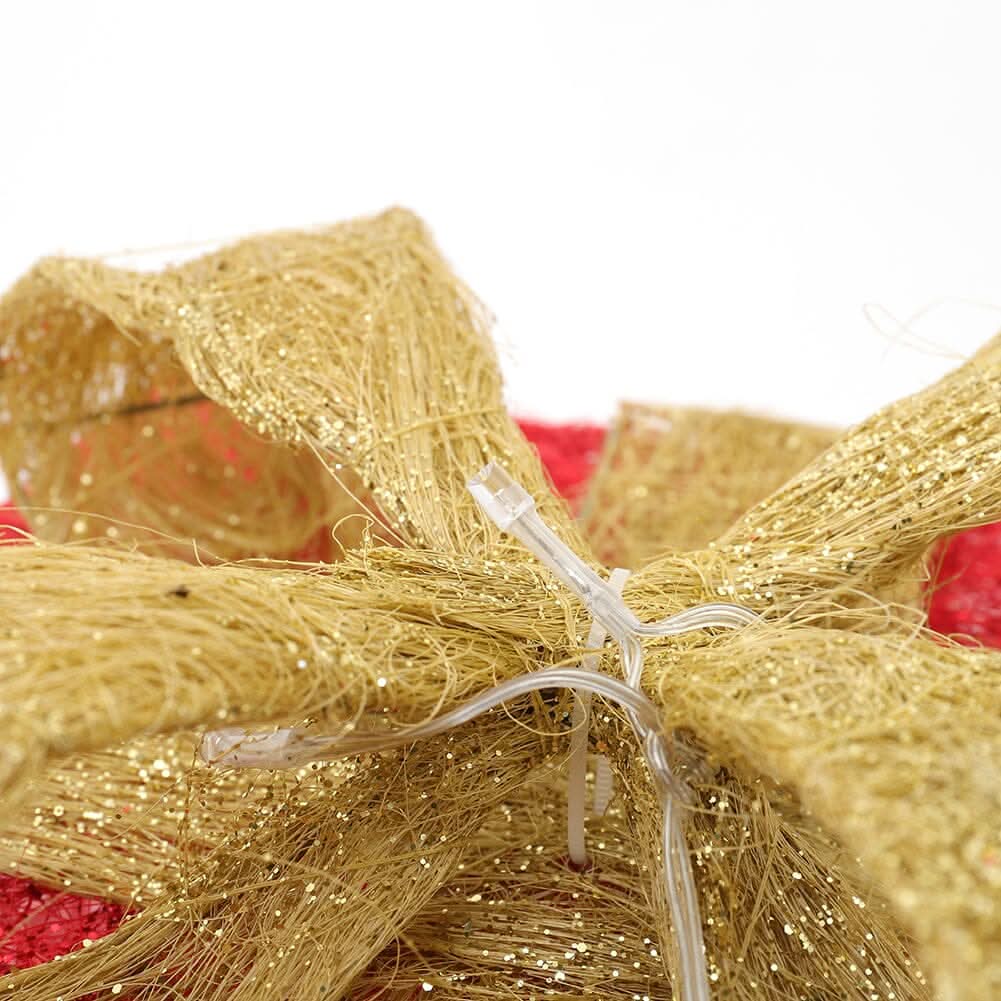 Pre-Lit Golden Christmas Gift Box Set with Warm Lights