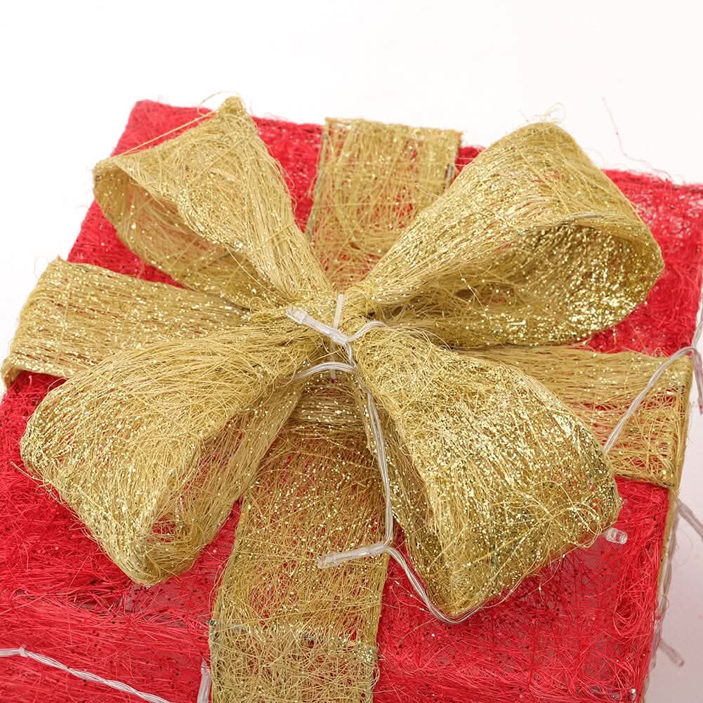 Pre-Lit Golden Christmas Gift Box Set with Warm Lights