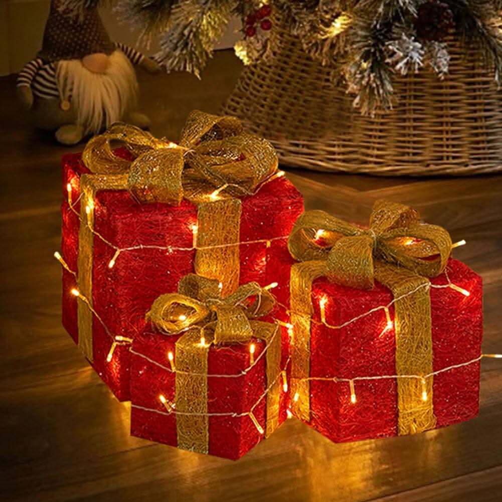 3pcs Christmas Gift Box Accessory Set with Light Strips