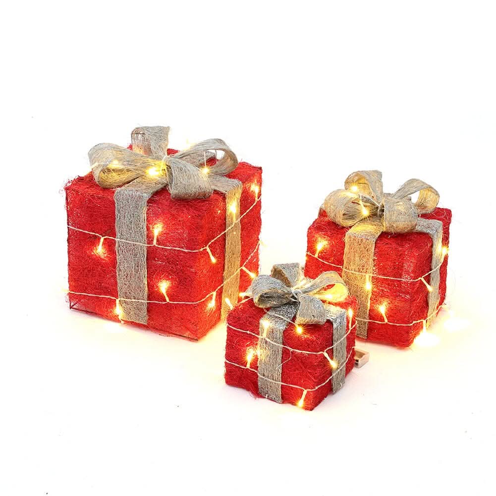 Pre-Lit White Christmas Gift Box Set with Warm Lights