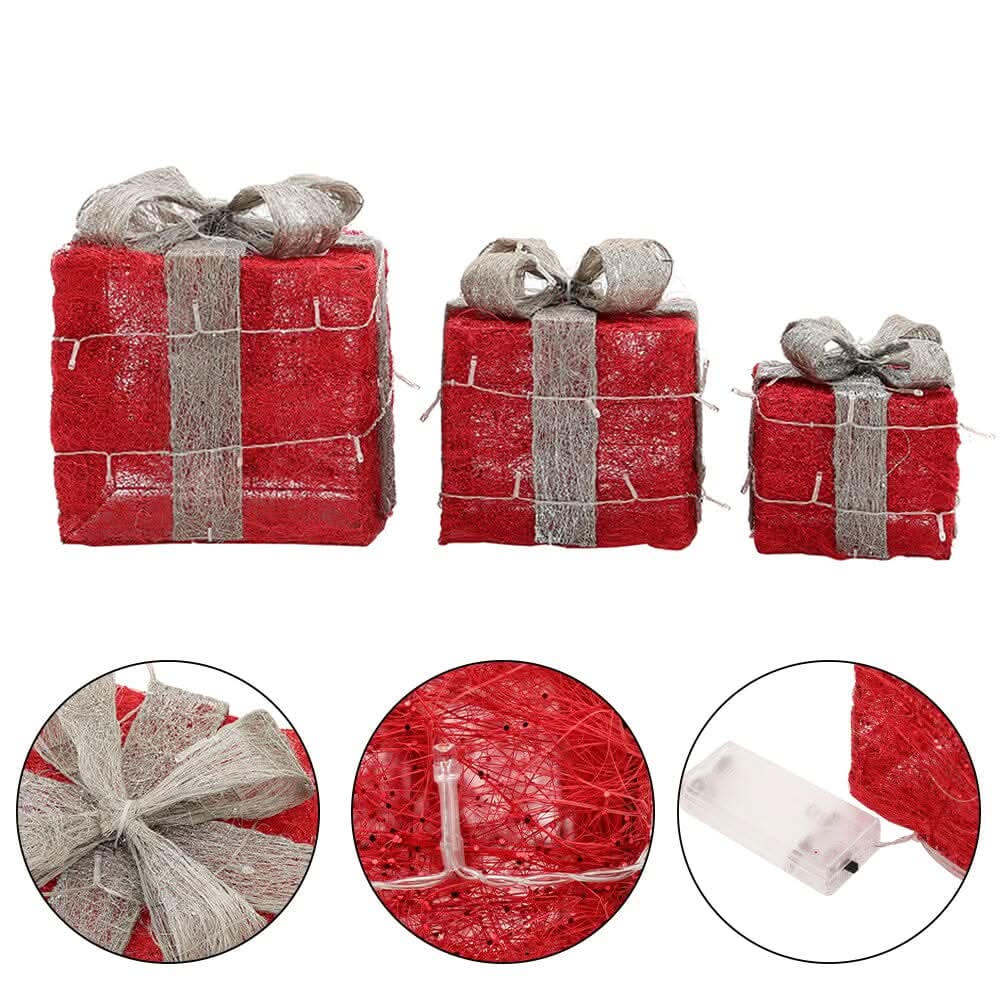 Pre-Lit White Christmas Gift Box Set with Warm Lights