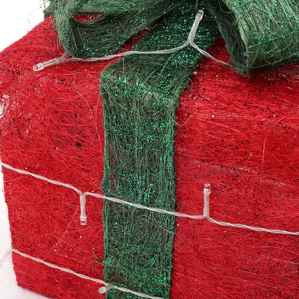Pre-Lit Green Christmas Gift Box Set with Warm Lights