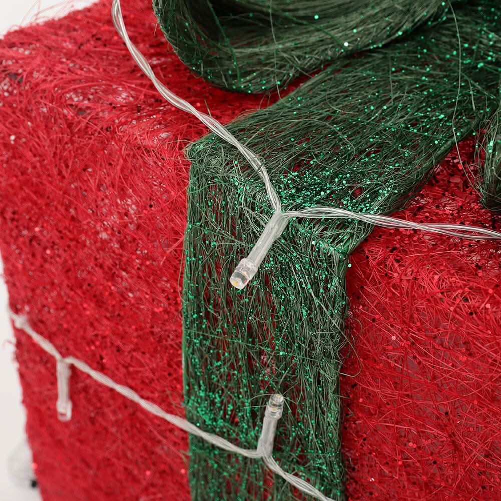 Pre-Lit Green Christmas Gift Box Set with Warm Lights