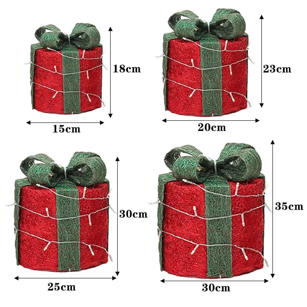 Christmas Gift Box Set with LED Lights - 4 Pieces (15/20/25/30cm)