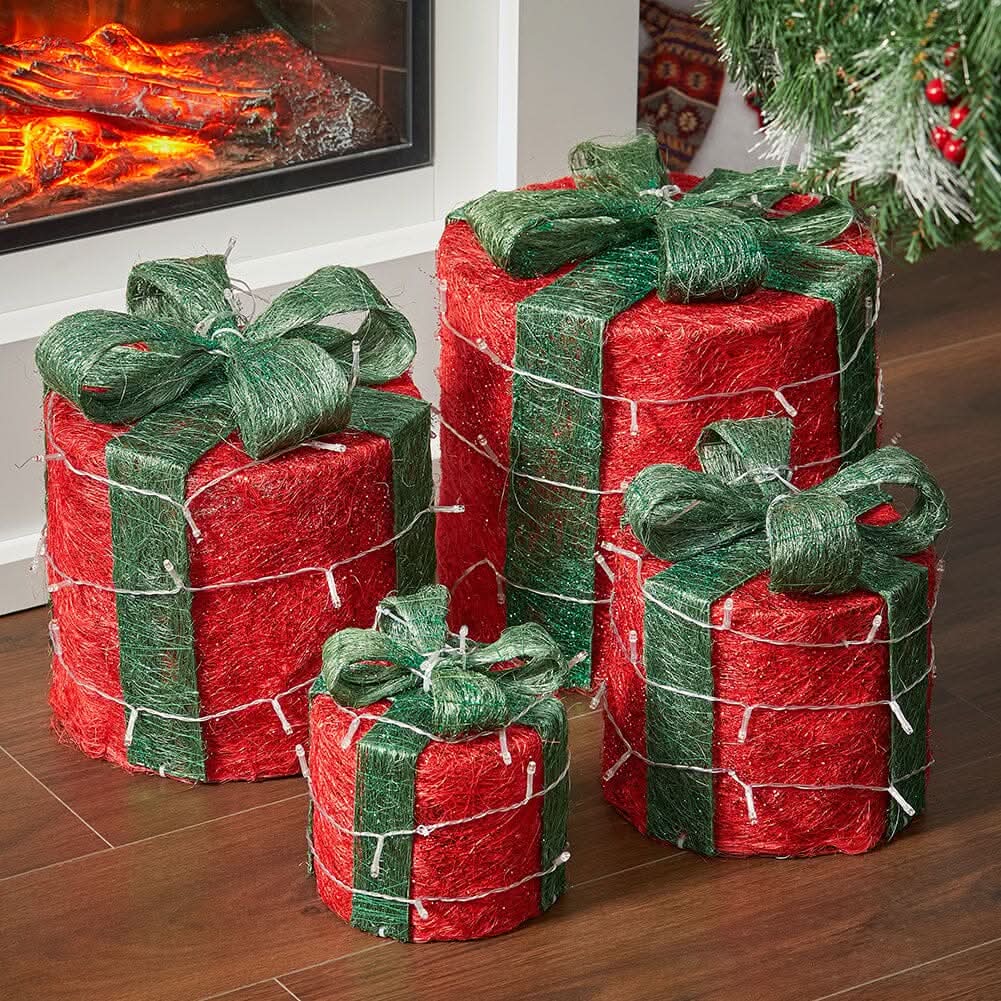 Christmas Gift Box Set with LED Lights - 4 Pieces (15/20/25/30cm)