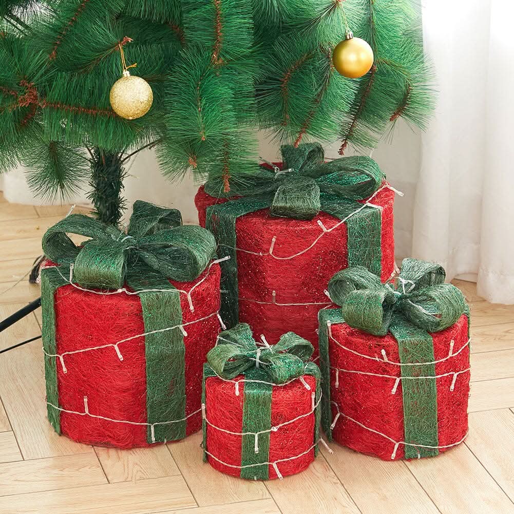Christmas Gift Box Set with LED Lights - 4 Pieces (15/20/25/30cm)