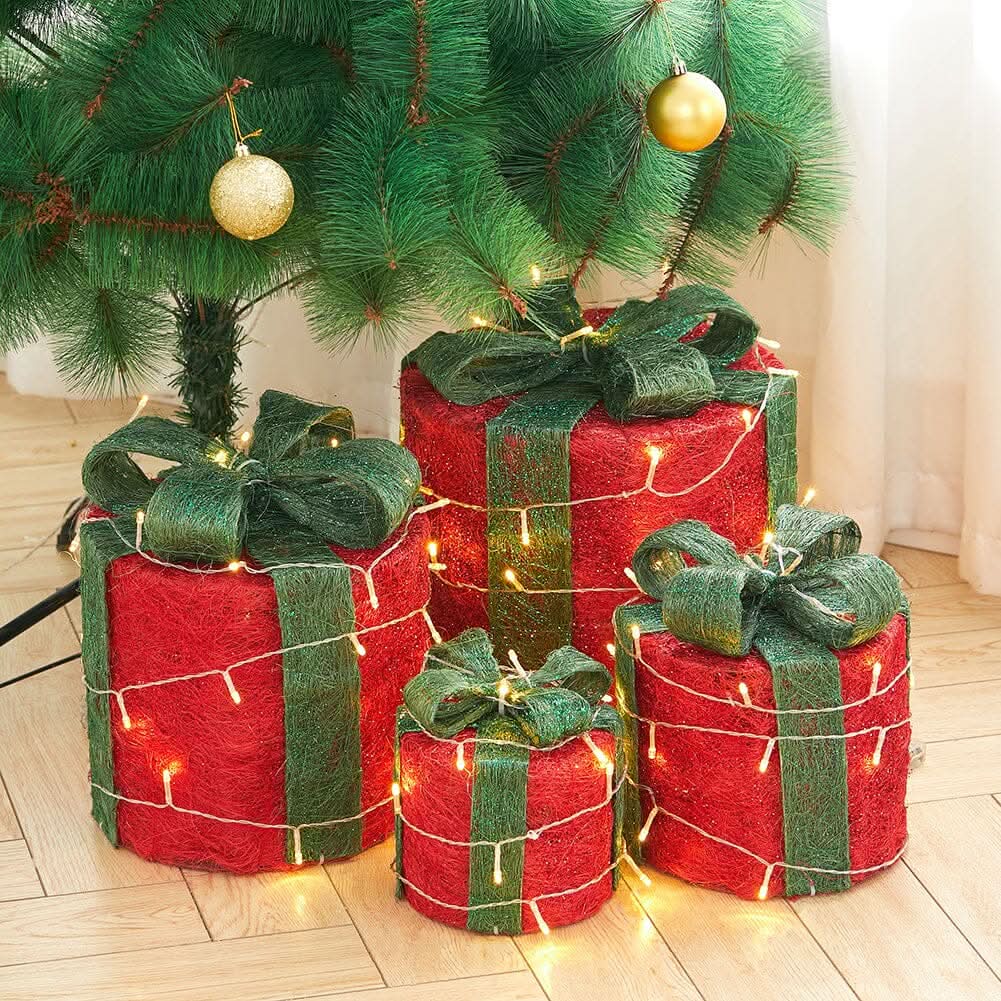 Christmas Gift Box Set with LED Lights - 4 Pieces (15/20/25/30cm)