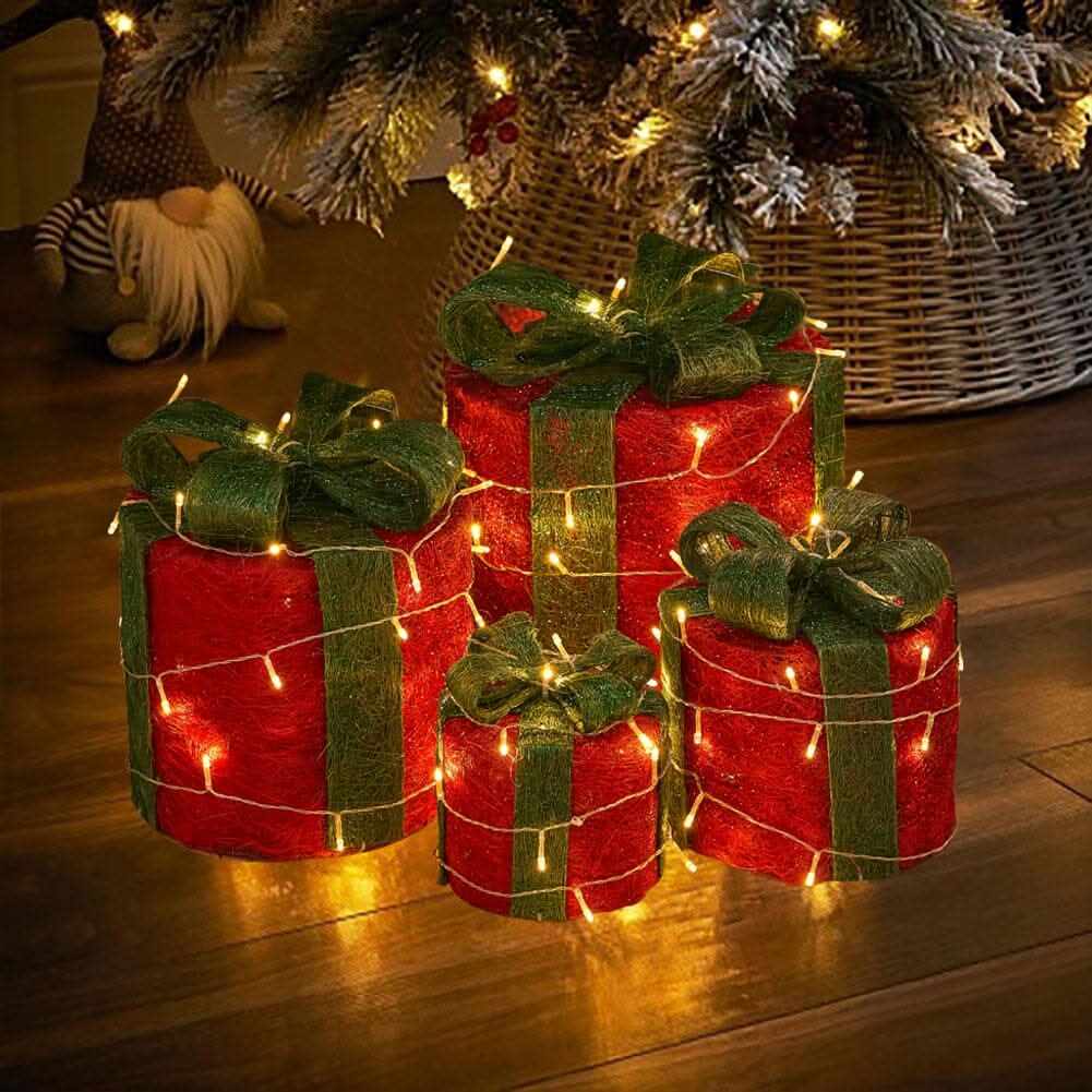 Christmas Gift Box Set with LED Lights - 4 Pieces (15/20/25/30cm)