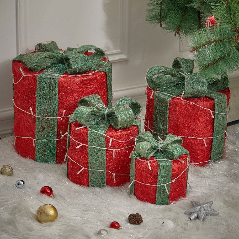 Christmas Gift Box Set with LED Lights - 4 Pieces (15/20/25/30cm)