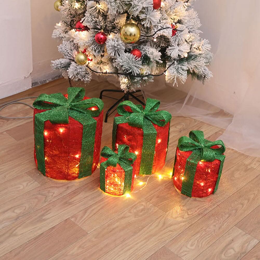 Christmas Gift Box Set with LED Lights - 4 Pieces (15/20/25/30cm)