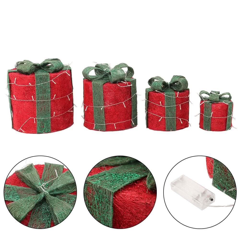 Christmas Gift Box Set with LED Lights - 4 Pieces (15/20/25/30cm)
