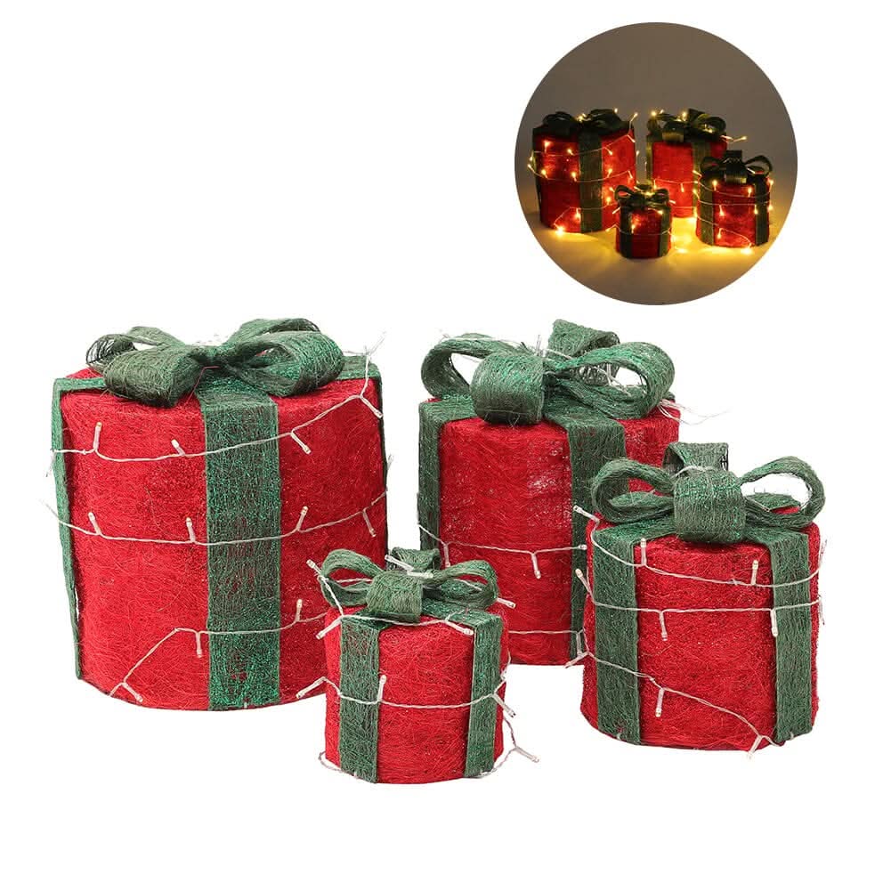 Christmas Gift Box Set with LED Lights - 4 Pieces (15/20/25/30cm)