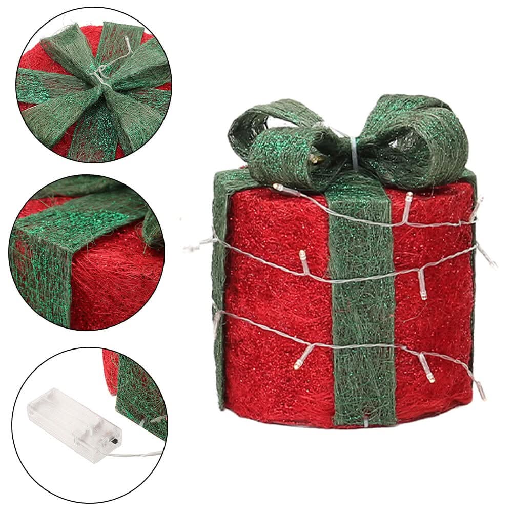 Christmas Gift Box Set with LED Lights - 4 Pieces (15/20/25/30cm)