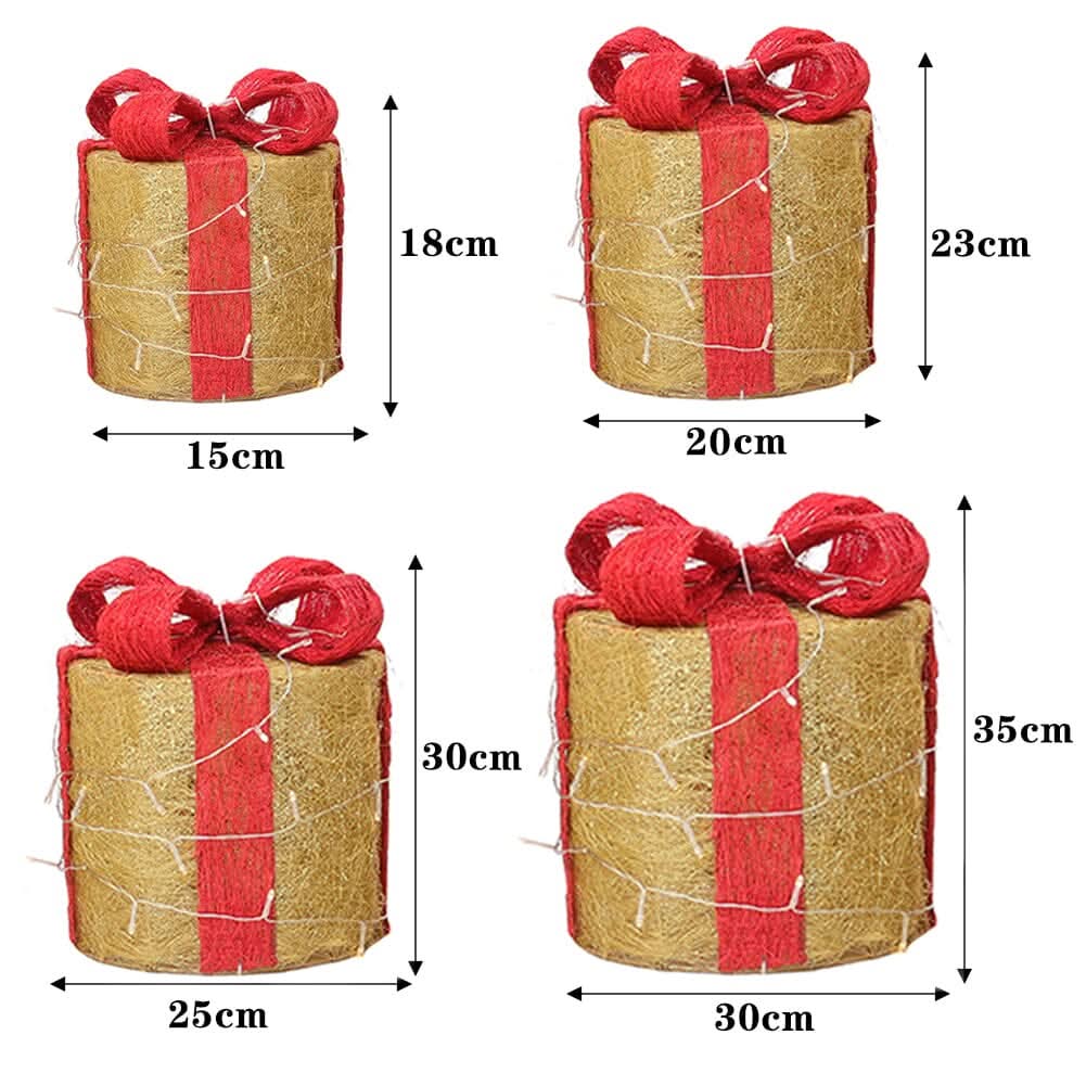 4-Piece Lighted Gold Jute Christmas Round Ornaments (15/20/25/30cm)
