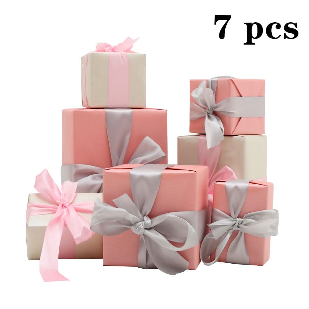 7-Piece Paper Ribbon Christmas Gift Box Set in Beige Pink