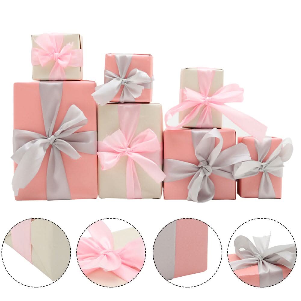 7-Piece Paper Ribbon Christmas Gift Box Set in Beige Pink