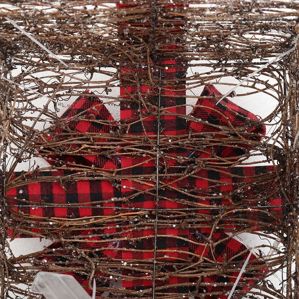 Pre-Lit Woven Christmas Gift Box Set with Checked Bows
