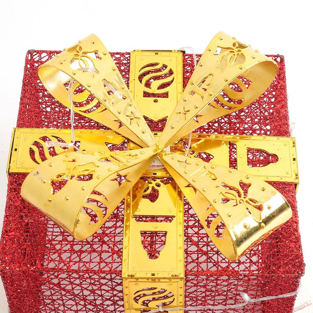3pcs Christmas Gift Box Accessories Set with Light Strips-Red Box