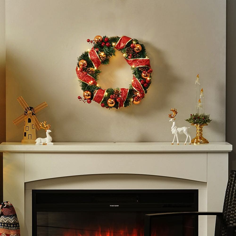 Red Wreath 30cm with 3m Light String