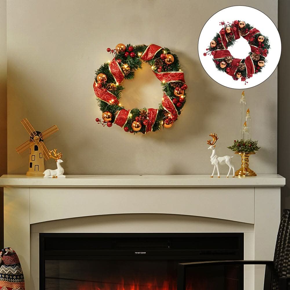 Red Wreath 30cm with 3m Light String