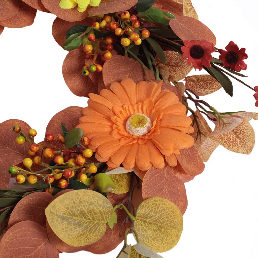 Autumn Maple Leaf & Pumpkin Wreath with Warm Copper Wire Lights – 50cm