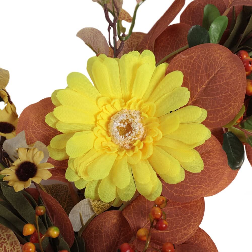 Autumn Maple Leaf & Pumpkin Wreath with Warm Copper Wire Lights – 50cm