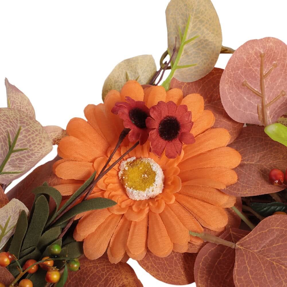 Autumn Maple Leaf & Pumpkin Wreath with Warm Copper Wire Lights – 50cm