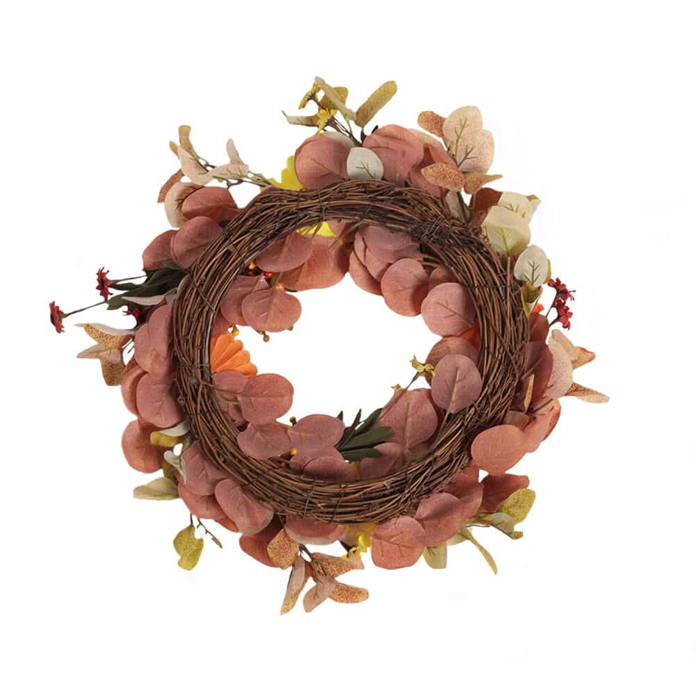 Autumn Maple Leaf & Pumpkin Wreath with Warm Copper Wire Lights – 50cm