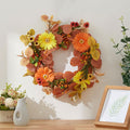 Autumn Maple Leaf & Pumpkin Wreath with Warm Copper Wire Lights – 50cm