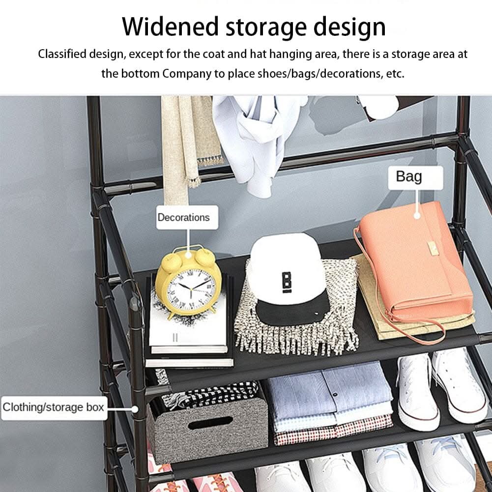 Modern 4-Tier Coat and Shoe Rack with Hooks - Black