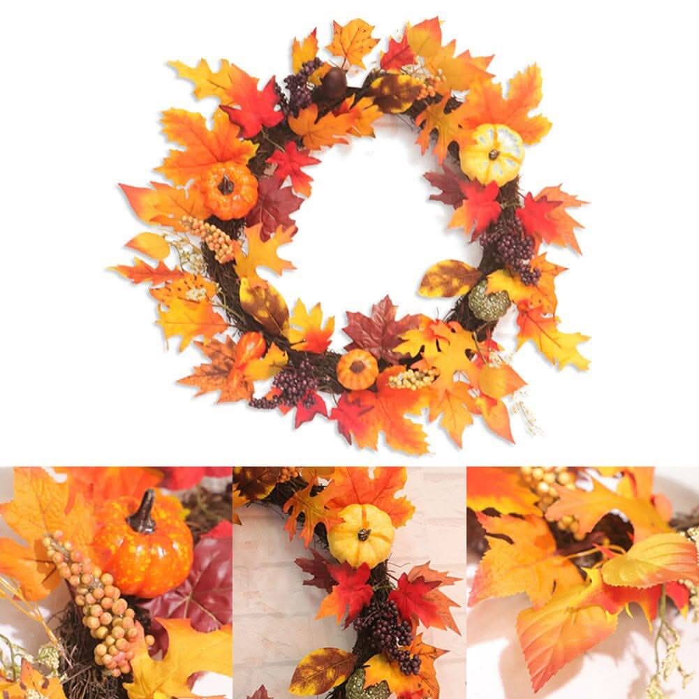 Fall Wreath for Front Door Halloween Thanksgiving Decoration
