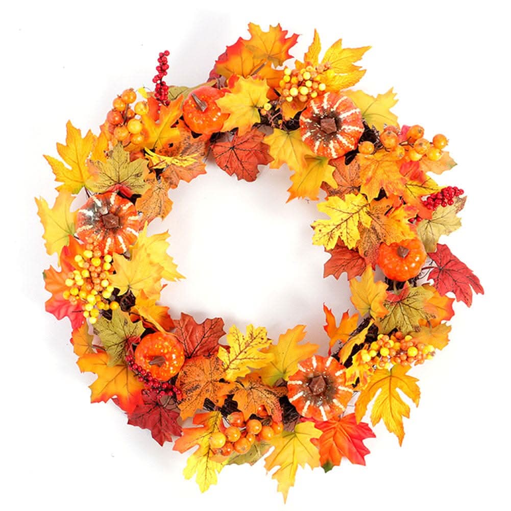 Autumn Harvest Pumpkin & Maple Leaf Wreath – 50cm Seasonal Door Decoration